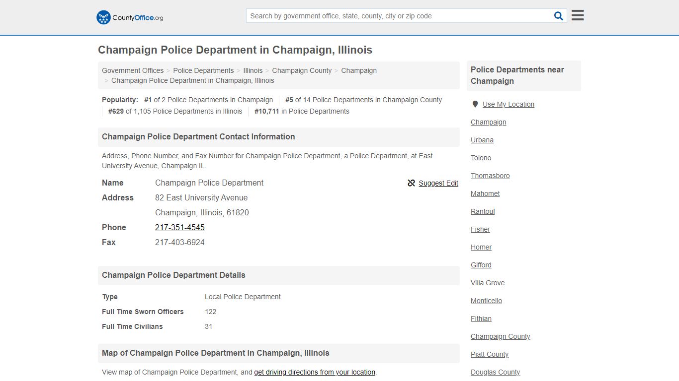 Champaign Police Department - Champaign, IL (Address, Phone, and Fax)
